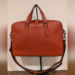 Coach Graham Orange Pebbled Leather Briefcase with Removable Shoulder Strap